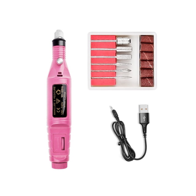 Seitruly Taladro eléctrico, pluma para tallar, herramienta definitiva para arte de uñas, máquina portátil para mejorar uñas, juego de Juegos de manicura USB USB rosa