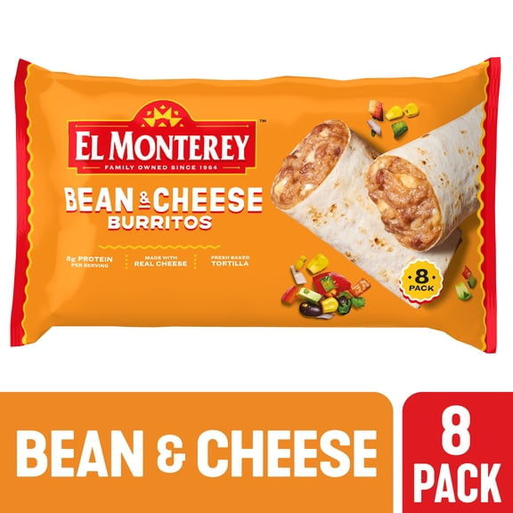El Monterey Bean & Cheese Burritos, 32 oz, 8 Count (Frozen)