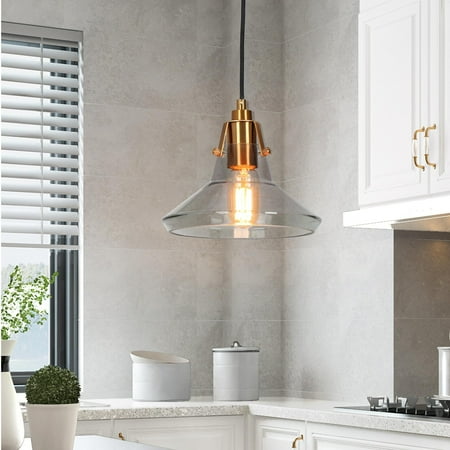 

Savonnerie Modern Glam 1-Light Black Gold Cone Glass Kitchen Island Pendant Light for Dining Room - 8.5 D x 8 H Grey Glass