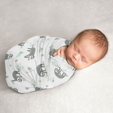 UPC: 0846480088707 | Sloth Aqua and Grey Baby Swaddle Receiving Blanket by Sweet JoJo Designs