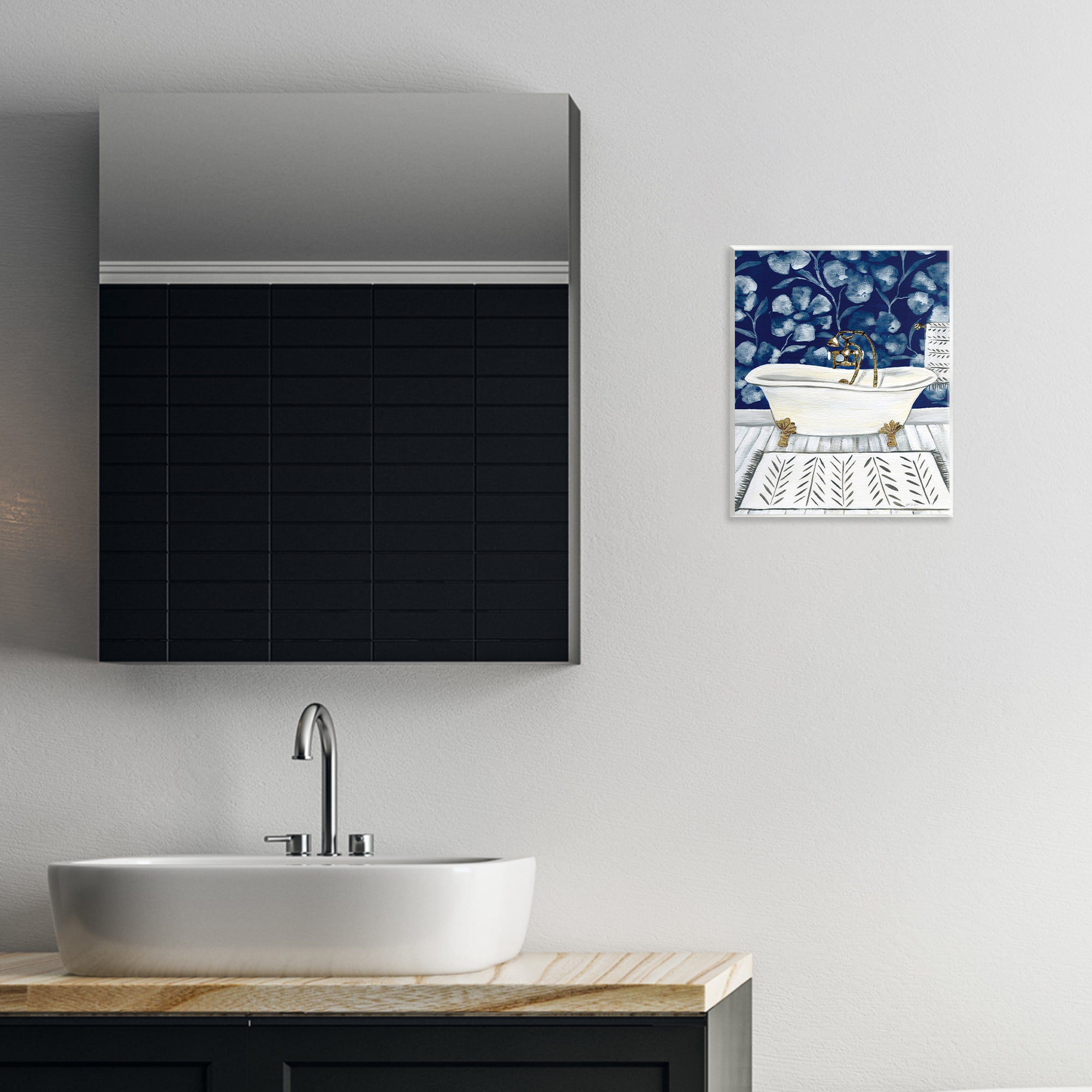 Stupell Industries Bold Blue Bathtub Typography Painting Unframed Art Print Wall Art, 11 x 14