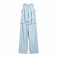 thumbnail image 4 of MXUIKV Two Piece Sets for Women Loose Fitted Sleeveless Pleated Irregular Hem Tops Wide Leg Pants with Pockets(Small,Light Blue), 4 of 5