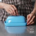 thumbnail image 3 of SWEEJAR Ceramics Butter Dish with Lid, Butter Keeper Container, East/West Coast Butter, 7 inches,Steel Blue, 3 of 5