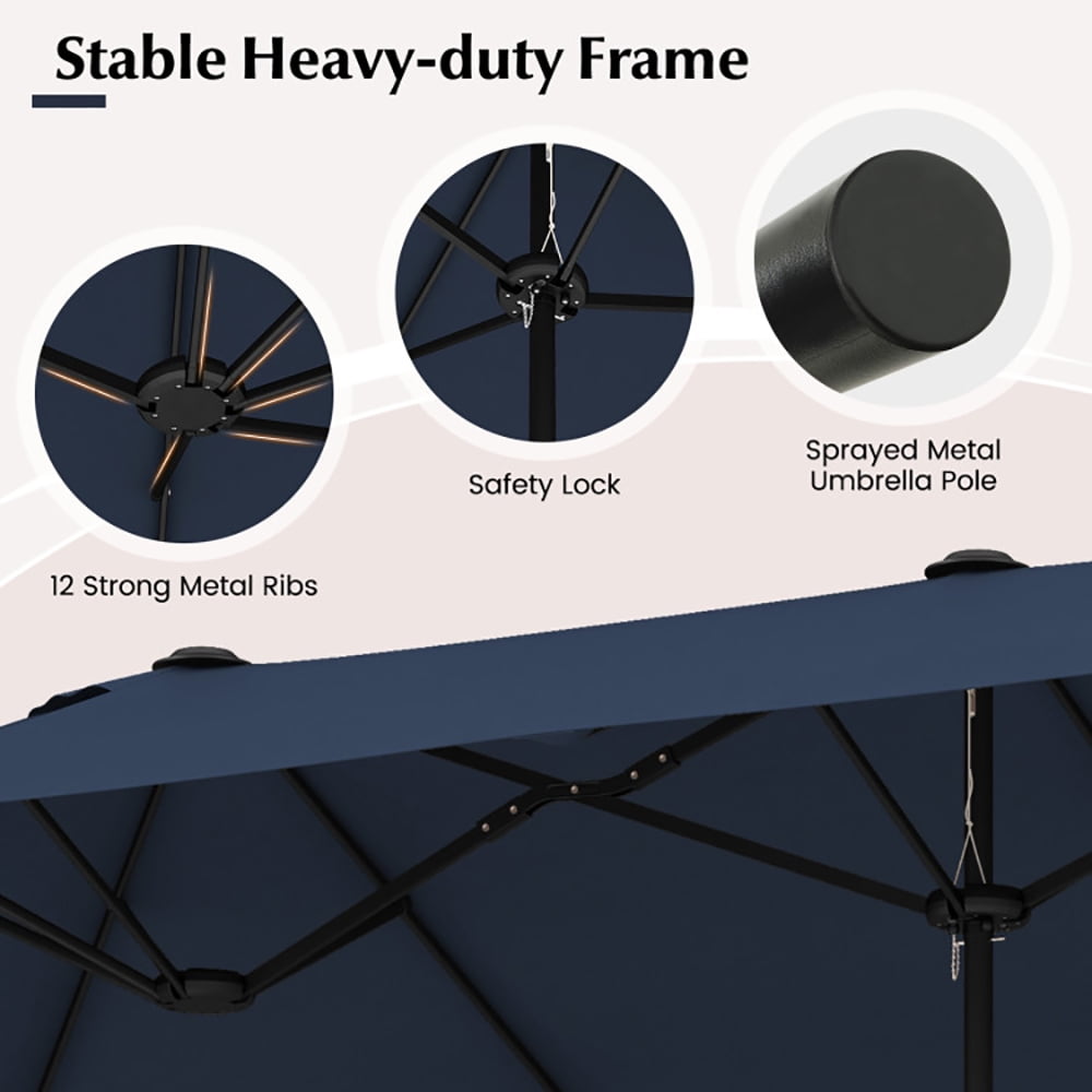 Aimee Lii 13 Feet Double-Sided Patio Twin Table Umbrella with Crank Handle, Outdoor Umbrellas for Patio, Navy