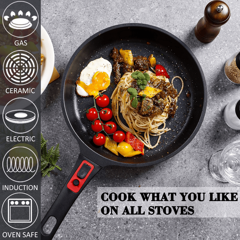 11 inch Nonstick Frying Pan with Lid, DIIG Granite Stone Coating 11 inch  Deep Sauté Pans Skillets Sauce Cooking Pan Cookware, Suit for Gas Induction