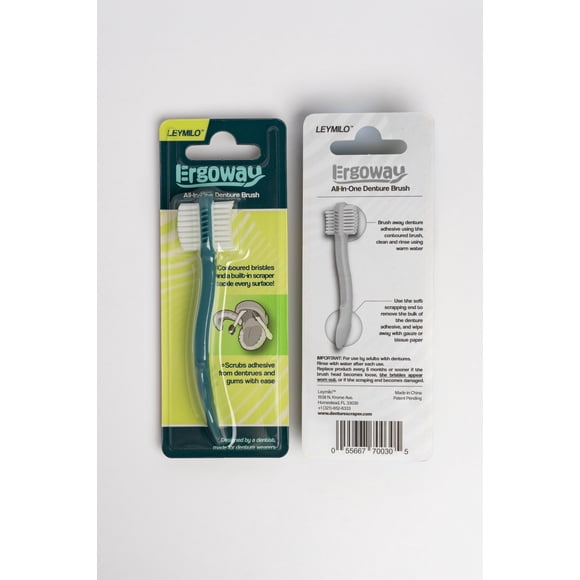 Cepillo para dentaduras ERGOWAY compacto y portátil para cuidado bucal