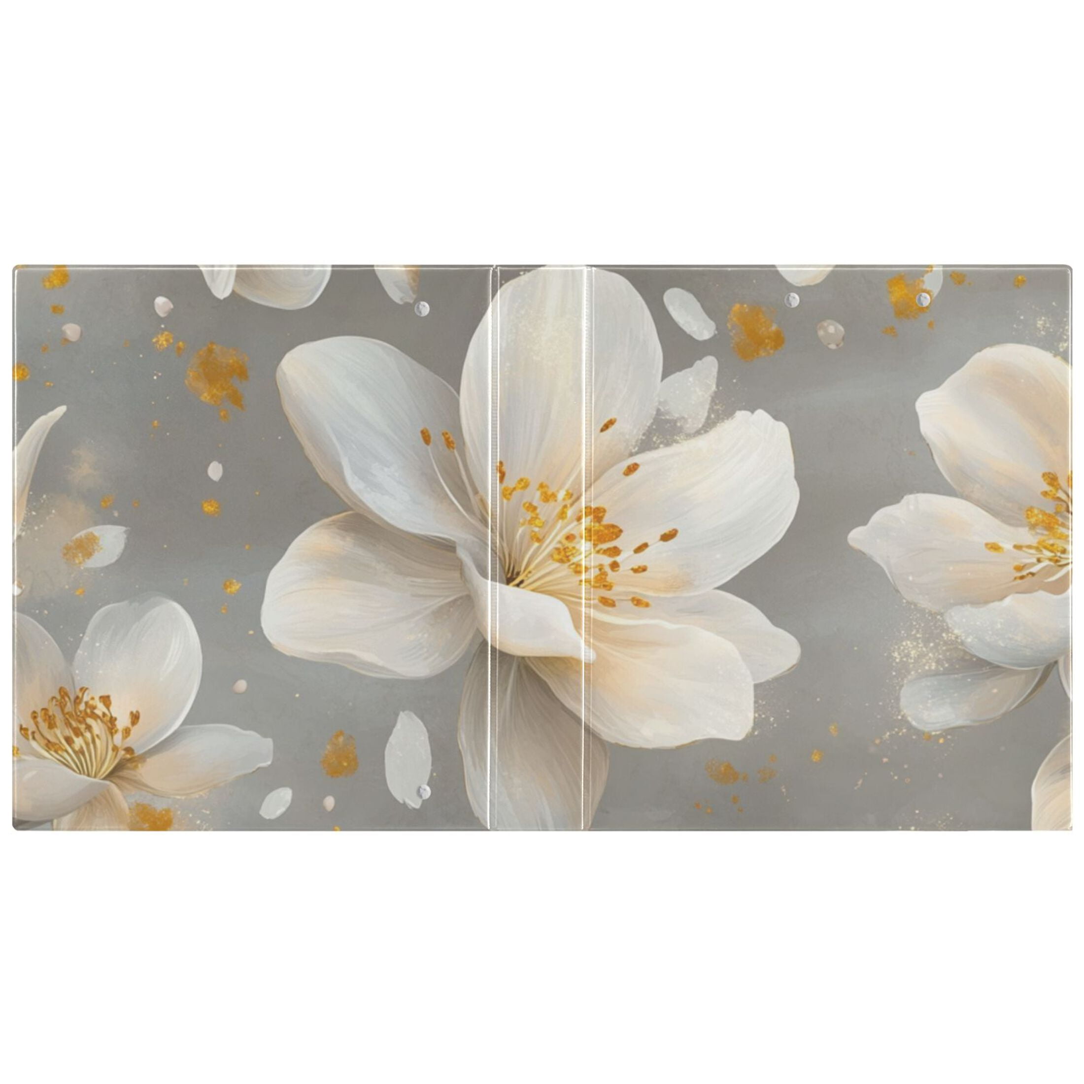 Pretty White Flowers 3 Ring Binders 1.5 inch Hardcover File Folders with Interior Pockets A4 Size Organizer for School Office Hospital