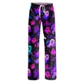 thumbnail image 4 of Haunted House & Witch Hat Halloween Pajama Pants for Women, Adjustable Drawstring Lounge Bottoms with Spooky Icon Print, Soft Polyester Sleep Trousers, 1 Pair Red XL, 4 of 5