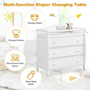 Costway 3 Drawer Baby Changing Table Infant Diaper Changing Station Wood with Safety Belt White