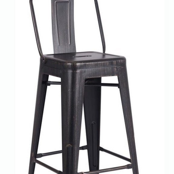 AC Pacific ACBS02-30-SMB 30 in. Costal Metal Barstool with Bucket Back - Distressed Black, Set of 2