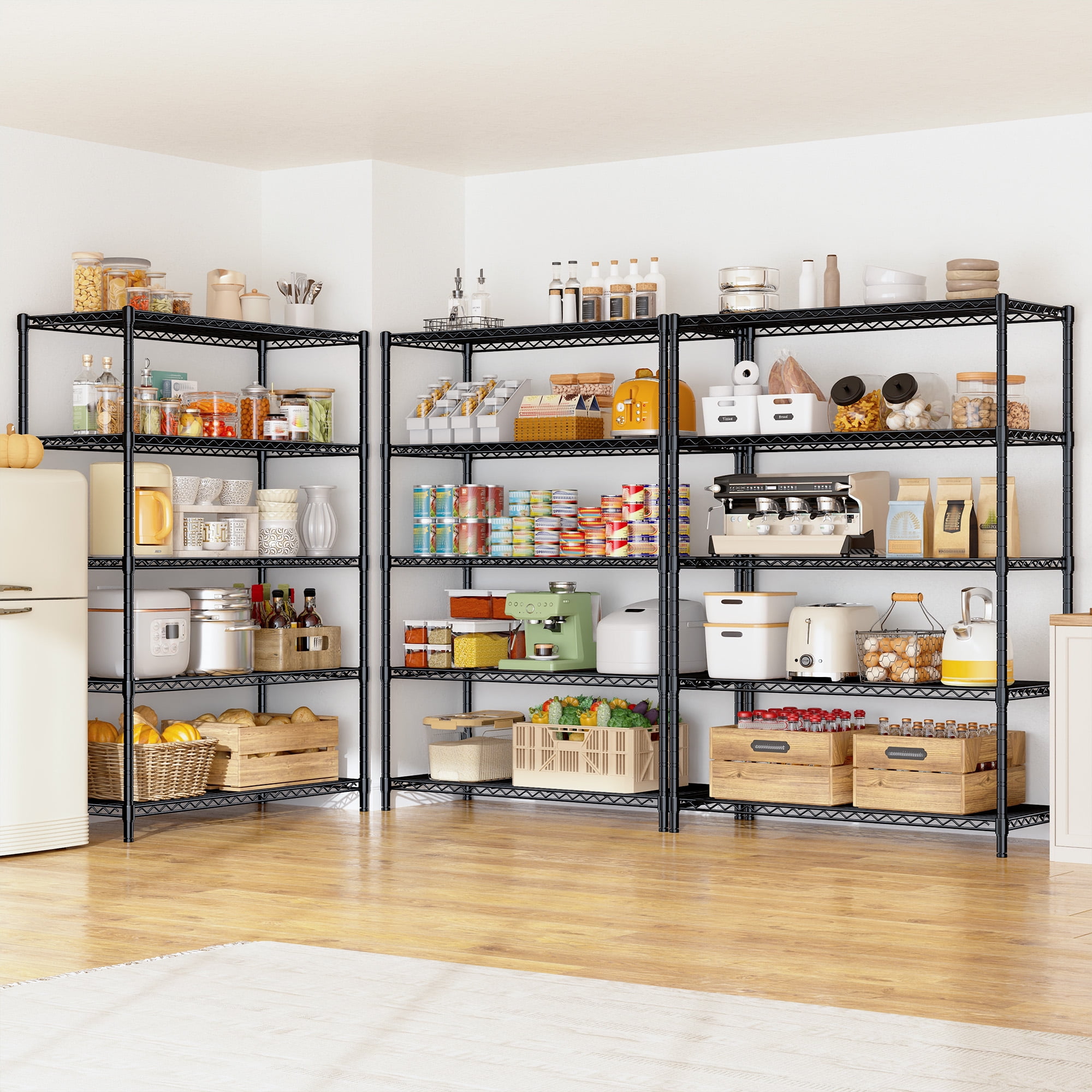 REIBII 71"H Wire Shelving Storage Shelves Metal Shelves for Storage,35.4"Wx13.7"D,Adjustable 5-Tier Garage Shelving Heavy Duty Storage Rack Pantry Shelf Kitchen Shelving,Black