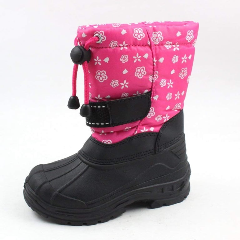 Ska-Doo Cold Weather Snow Boots For Kids - Pink Snowflakes, Size 12, Insulated & Weatherproof