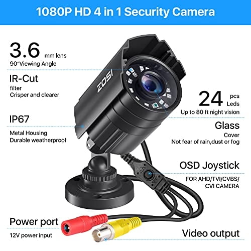 Cámara de seguridad ZOSI 2.0MP 1080P HD 1920TVL Híbrida 4-en-1
