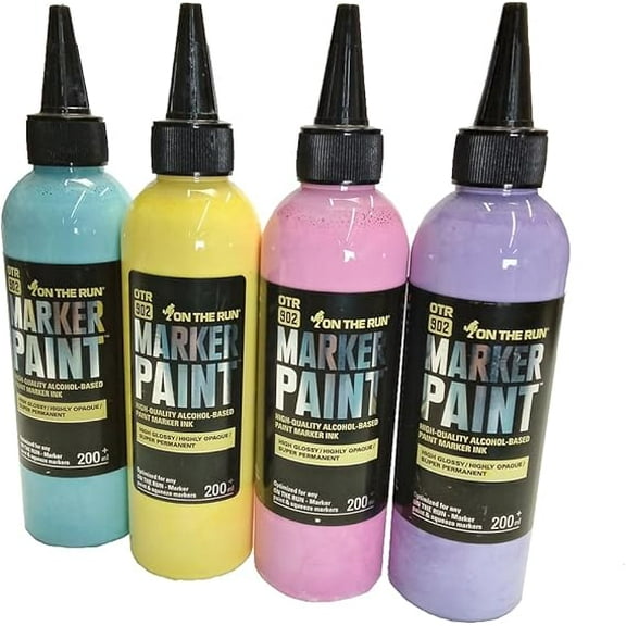On The Run .902 Marker Paint Refill Super Permanent Multi Purpose Premium Set of 4 Bottles 200mL - Pastel Colors