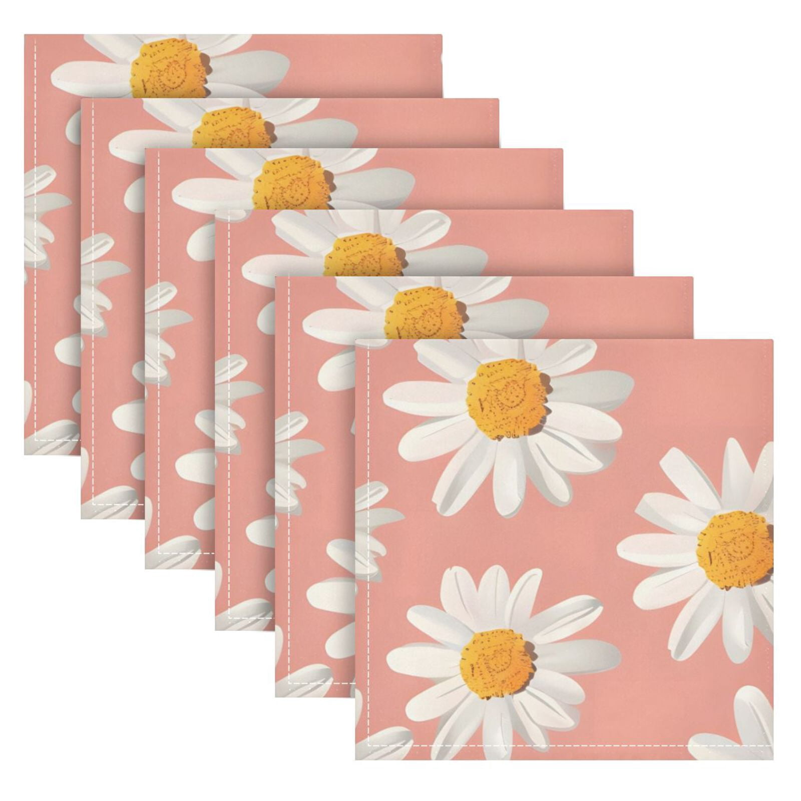 JSTEL Daisy Flower Pink Cloth Napkins Set of 6, 20x20 Inch Washable and Reusable Napkin for Decoupage Dinner Party Everyday Use