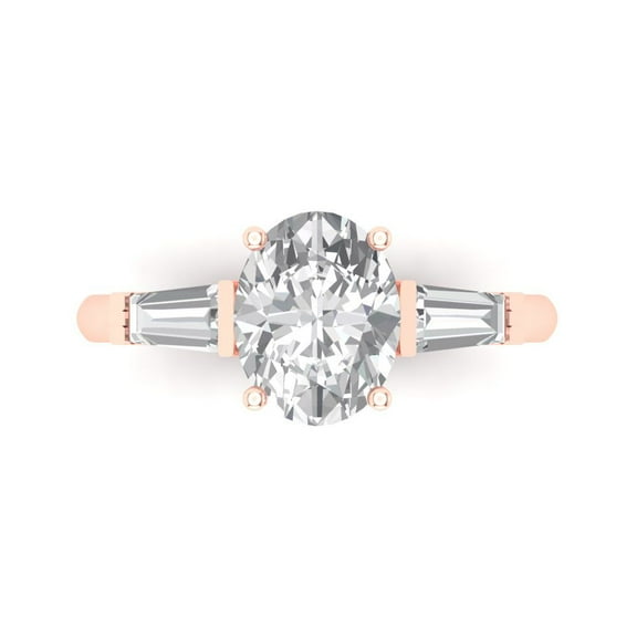Clara Pucci 14K Rose Gold 2.5ct Moissanite Three-Stone Ring for Women