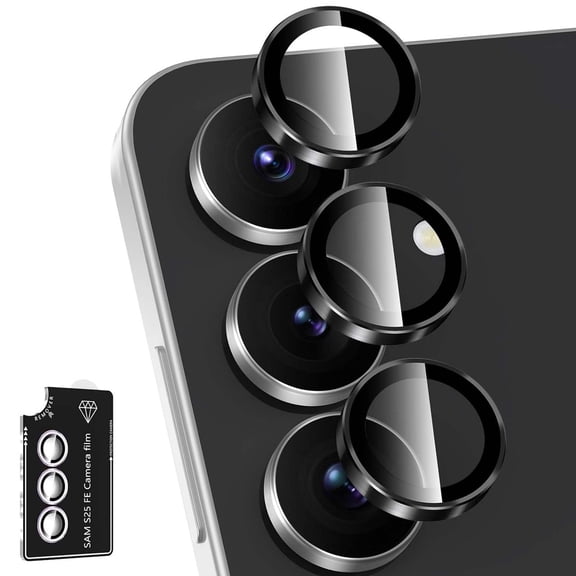 Dteck Individual Metal Ring Tempered Glass Camera Lens Protector for Samsung Galaxy S25 FE, 9H Tempered Glass Camera HD Scratch Resistant Slim Case, Black