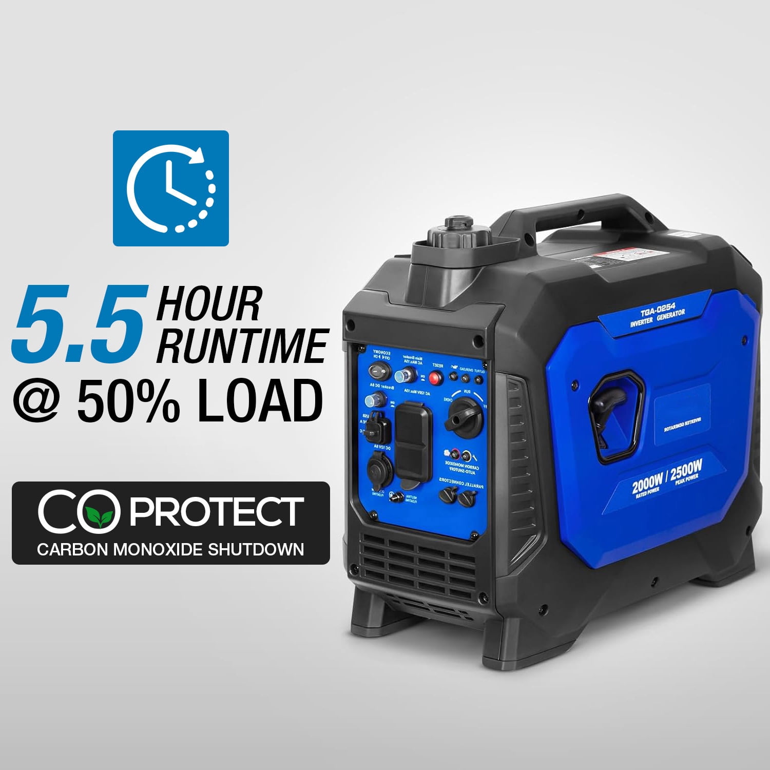 HYKOLITY 2500W Portable Generator Quiet Gas Inverter CO Detect 120V AC 12V DC Dual USB Parallel Ready Outdoor Camping Home Emergency Backup