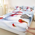 thumbnail image 3 of Homewish Christmas Snowman Child Queen Sheet Sets, Red Robin Bird Flat Sheet, Winter Western Cabin Queen Fitted Sheet, Breathable Home Decor, 4pcs, 3 of 7