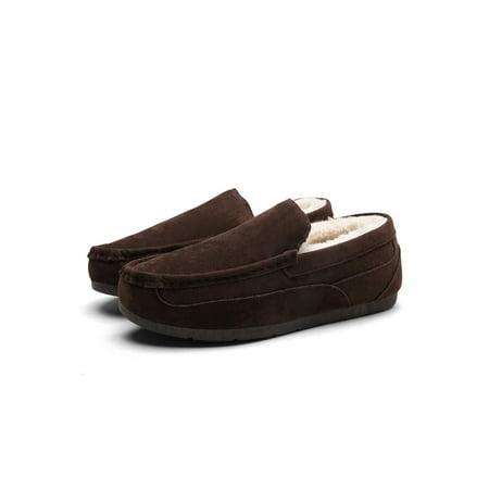 

Daeful Men Warm Loafers Plush Lining Casual Shoe Round Toe Mocassins Non-slip Slip Resistant Comfort Shoes Driving Flats Brown 7.5