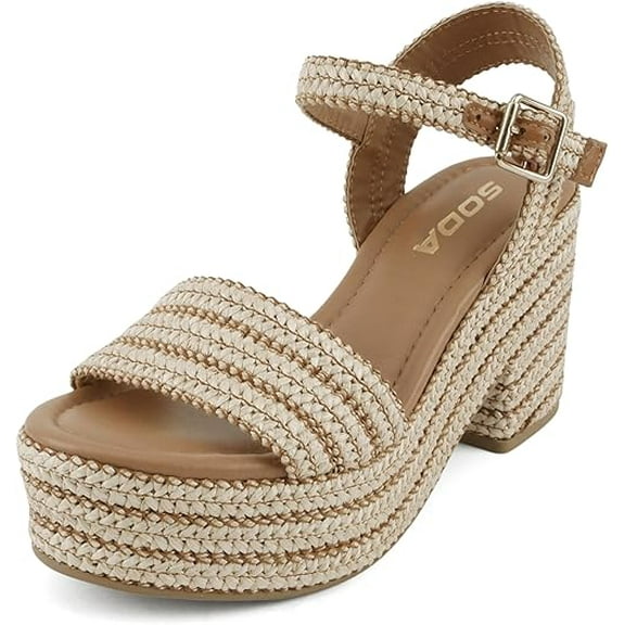 Soda Castle Women's Castle Jute Open Toe Ankle Strap Platform Wedge