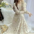 thumbnail image 4 of Women's Long Sleeve Floral Maxi Dress V Neck Casual Long Dresses Cocktail Beach Party Maxi Dress, 4 of 6