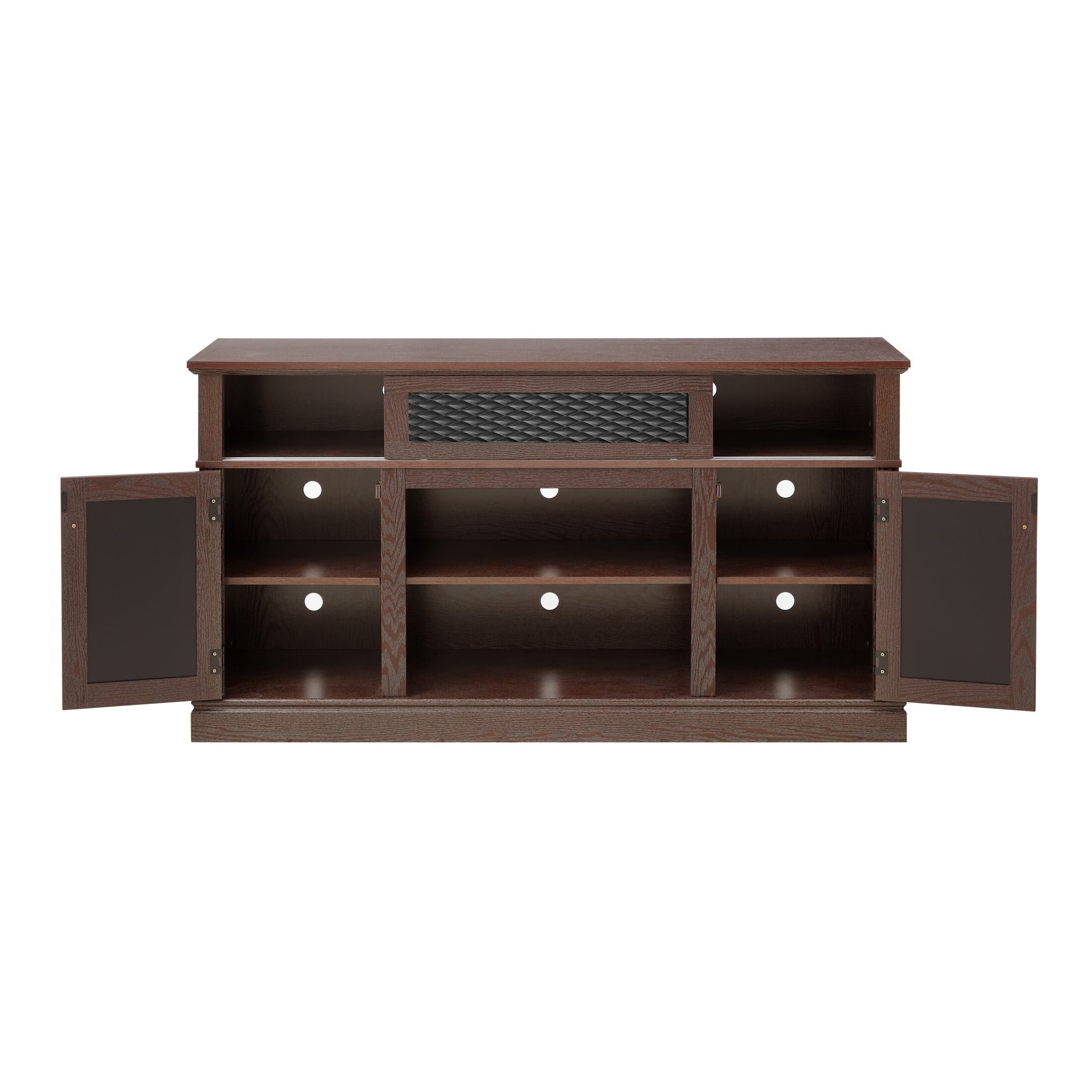 DEALTOPS Vintage TV Stand with Embossed Patterns, Console Table with Adjustable Shelves for TVs Up to 65'', Cherry