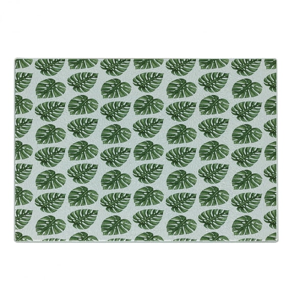 Green Leaf Cutting Board, Tropical Jungle Leaves Palm Trees of Hawaii Watercolor Style Summer Nature, Decorative Tempered Glass Cutting and Serving Board, Small Size, Green White, by Ambesonne