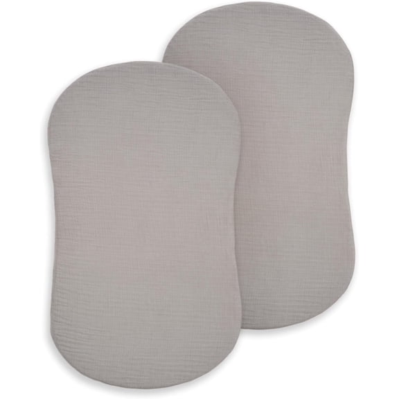 HALO BassiNest Fitted Sheets, Organic Cotton Muslin Bassinet Sheets, Storm Grey, 30" x 18", 2 Pack