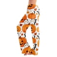 thumbnail image 2 of Womens Pj Pants Halloween Pumpkin Print Wide Leg Drawstring Lounge Sleepwear Bottoms, 2 of 6