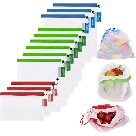 12PCS Reusable Produce, Mesh Vegetables Eco Friendly Net Grocery Shopping & Storage Bags of Fruit Vegetables