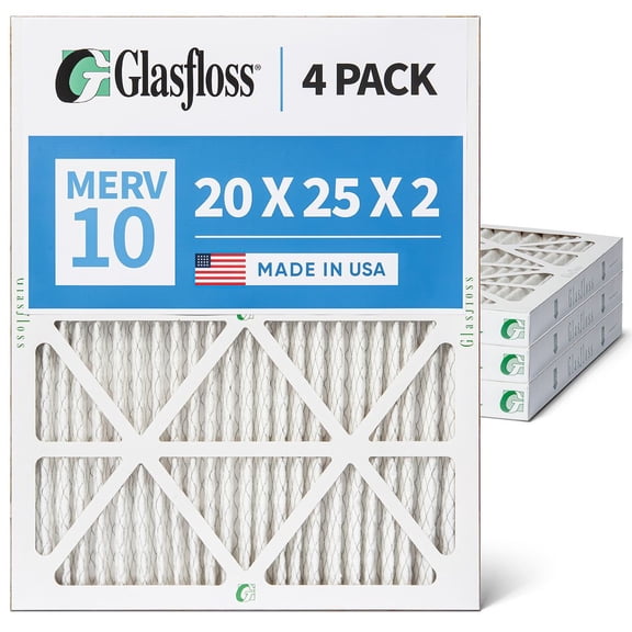 Glasfloss ZL 20x25x2 MERV 10 Pleated AC Furnace Air Filters. Box of 4. Exact Size: 19-1/2 x 24-1/2 x 1-3/4