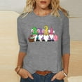 thumbnail image 2 of Hauts pour Femmes Imprimé Col Rond Pâques Imprimé Manches 3/4 T-Shirt Col Rond Chandail, T-Shirts pour Femmes, Hauts de Pâques pour Femmes, Pulls pour Femmes, 2 of 5