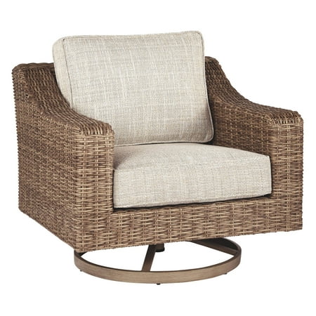 Signature Design by Ashley Beachcroft Wicker Swivel Patio Lounge Chair with Cushion