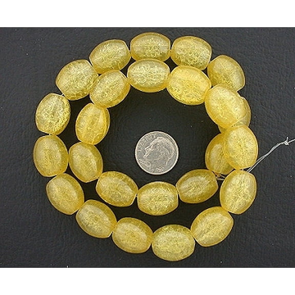 16x12 Lemon Yellow Crackle Glass Barrel Bead 15 Inch Strand