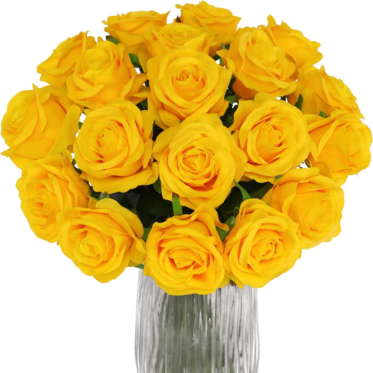 Yellow Fake Roses Artificial Flowers - Fake Artificial Roses Silk Flowers with Stems for Home Wedding Hotel Office Centerpiece Decor