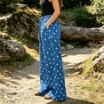 thumbnail image 5 of MVRLSH Women's Wide Leg Pants Gradient Elastic Waist Nine Inch Loose Trousers Decorated With Button Side Pocket Details Stretch Dress Casual Flowy Palazzo Pants Blue - M, 5 of 6