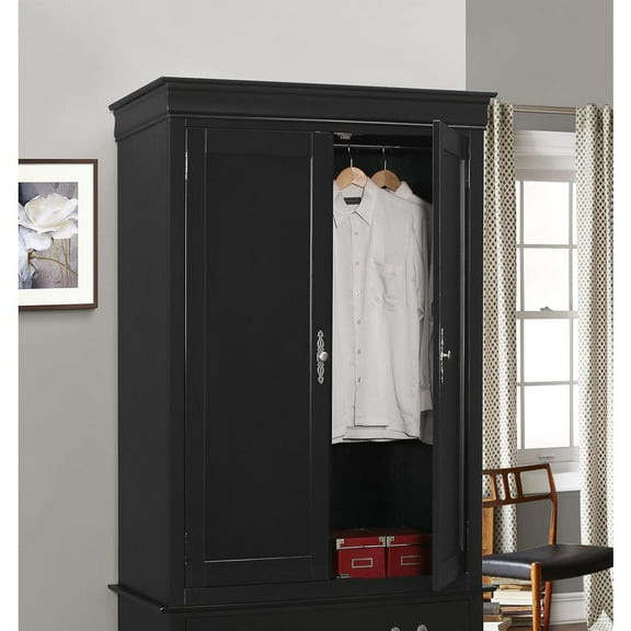 Passion Furniture Louis Phillipe Black Armoire