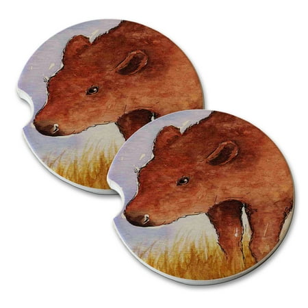 

KuzmarK Sandstone Car Drink Coaster (set of 2) - American Bison Buffalo Calf Wildlife Art by Denise Every