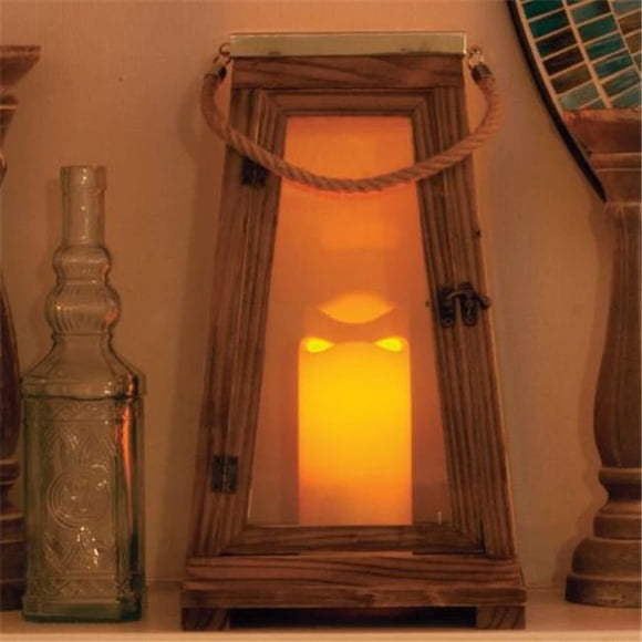 Smart Solar 84044-LC Newport 15 in. H Lantern in natural wood with stainless steel top