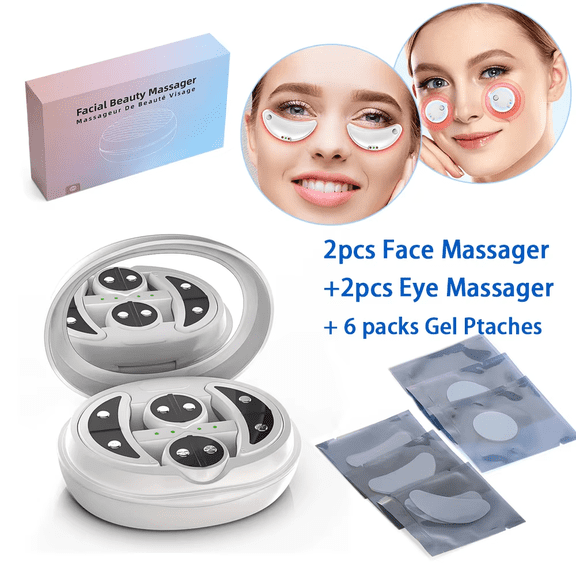 Micro-current Face Eye Massager 660nm Red Light Eye Care Beauty Machine With Gel Patch, Dark Circles Eye Lines Remover