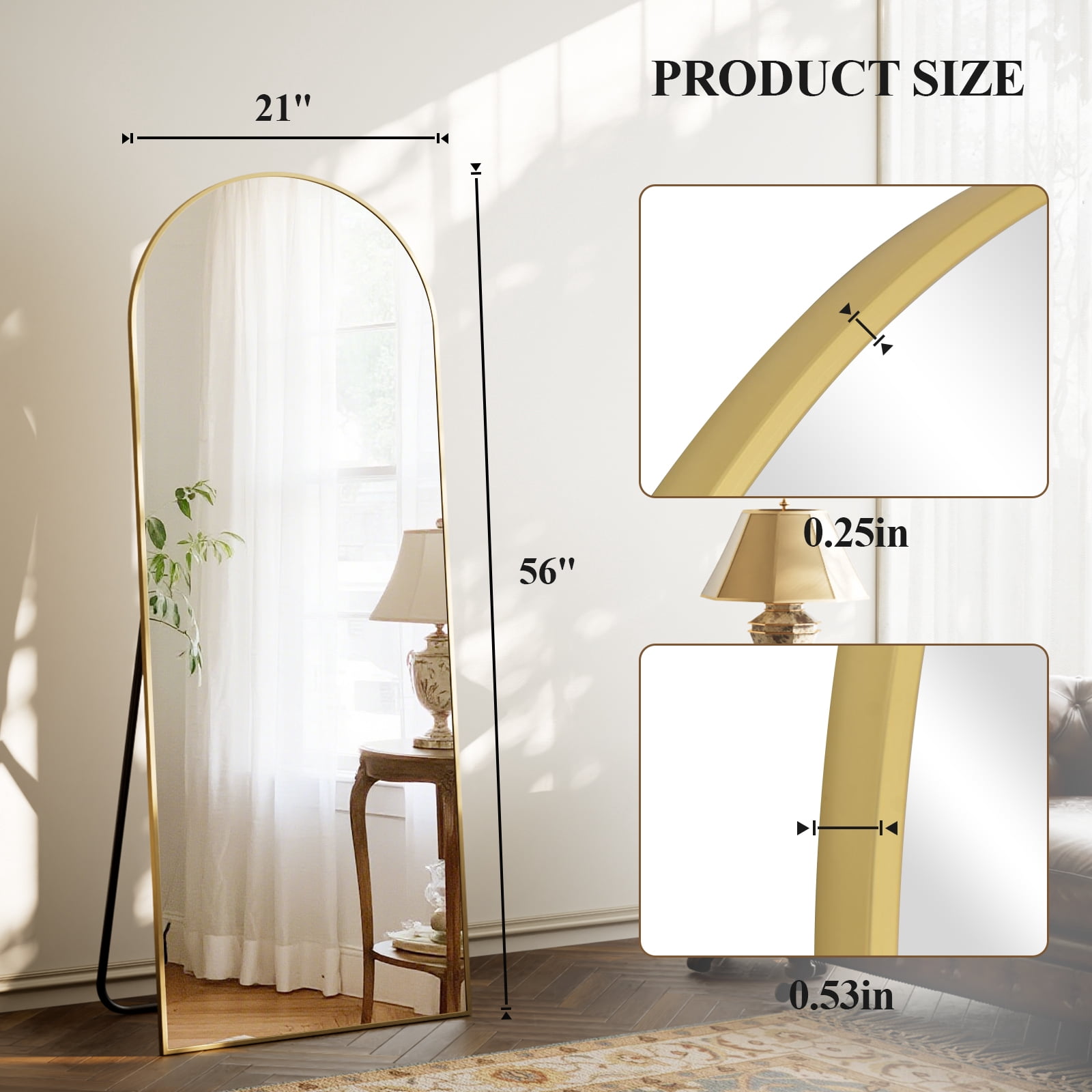 AUROMIR 56"x21" Arched Full Length Mirror Floor Mirror Full Body Standing Mirror, Gold