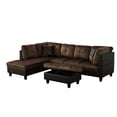thumbnail image 2 of PonLiving 3 Piece Living Room Sectional Sofa Set w/ Right Facing Chaise, Storage Ottoman, Brown, 2 of 8