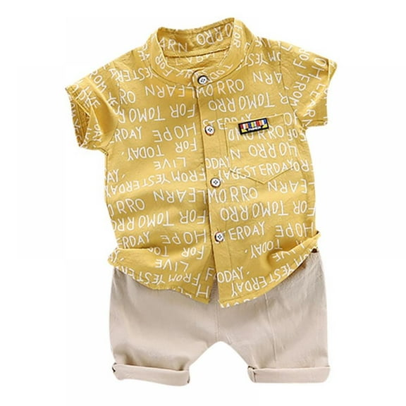 GYRATEDREAM Toddler Baby Boy Letter Short Sleeve Button Down Shirt & Shorts Set Summer Outfits 3 Months-1 Year