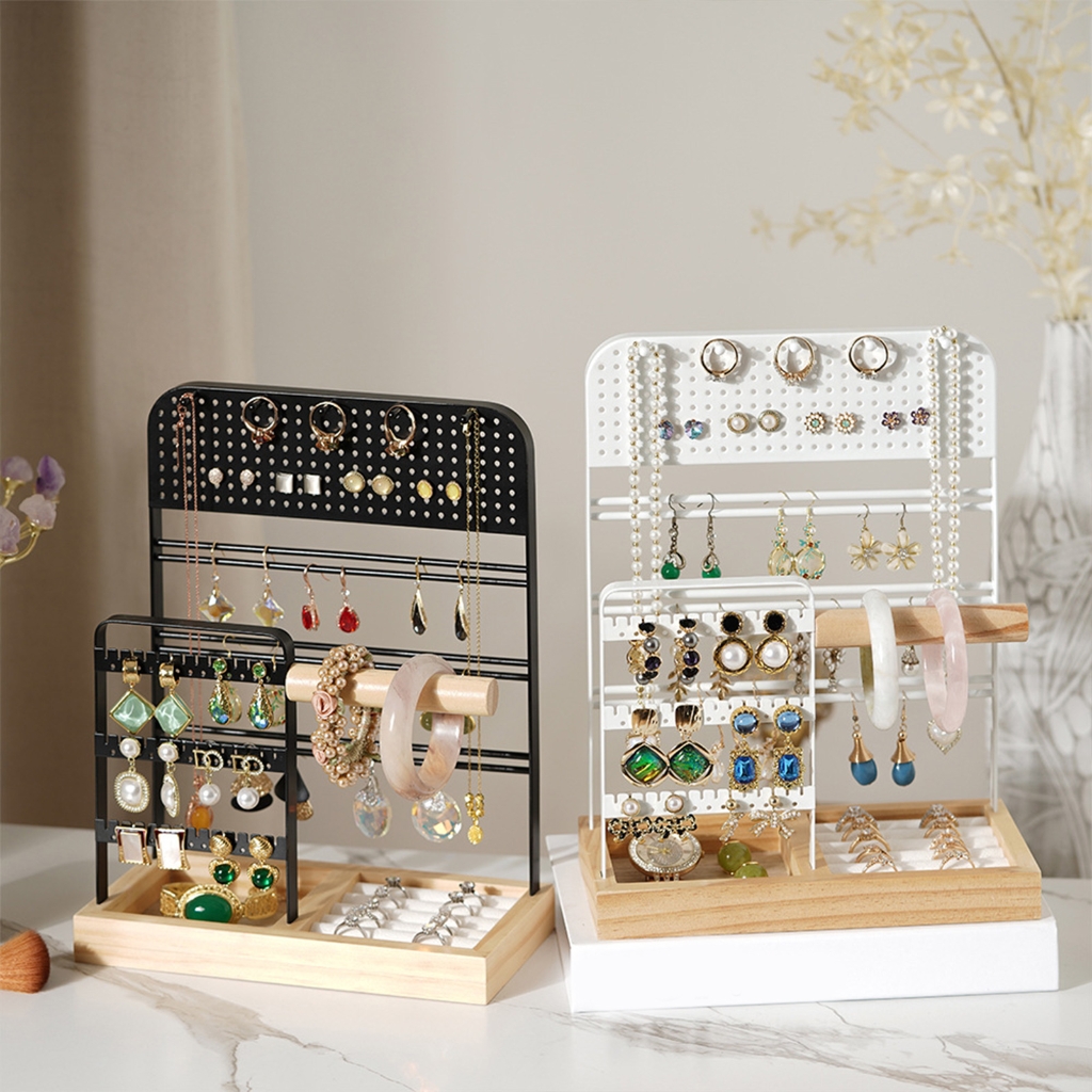 FENOHREFE Metal Jewelry Collection Rack Convenient Jewelry Stand with Hooks and Earring Holes Presentation