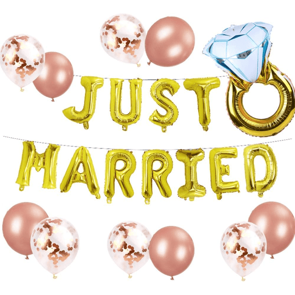 Set of 12 Just Married Balloons Just Married Banner Bridal Shower Party Balloons Bridal Shower Party Decoration Wedding Party Decoration