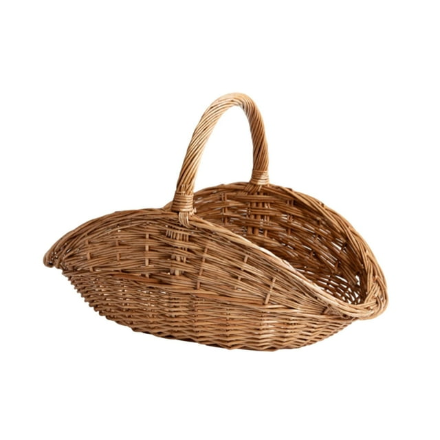 Cesta de mimbre tejida, contenedor de almacenamiento portátil, multifuncional, de mano, estilo campestre. L
