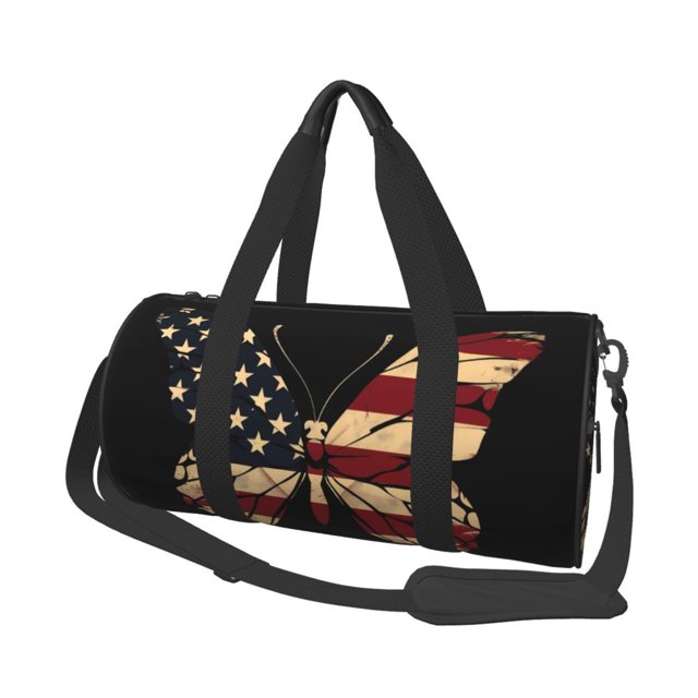 Fotbe Patriotic USA Butterfly Art Bolsa Deportiva de Lona Plegable con Estampado, Bolsa de Gimnasio con Bolsillo Seco/Húmedo, Bolsa de Viaje Ultraligera de Gran Capacidad