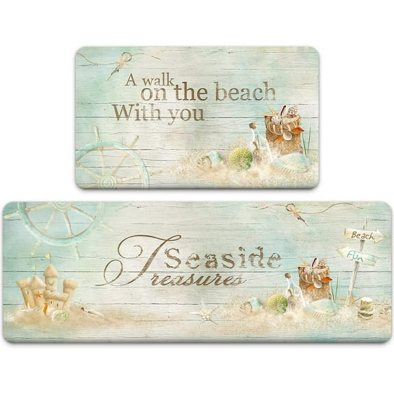 Thideape Farmhouse Teal Beach indoor Anti Fatigue Doormat, 17‘‘ x 30‘‘ and 17‘‘ x 47‘‘