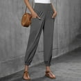 thumbnail image 3 of Hauaitttt Womens Linen Wide Leg Pants Casual Loose Elastic Waisted Barrel Beach Palazzo Pants with Pockets Casual Dress Pants for Women Summer Womens Casual Pants Petite Casual Two Piece Outfits for, 3 of 5